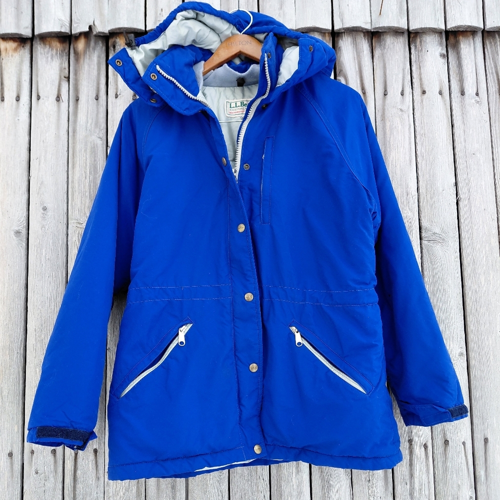 Vintage 90s LL Bean Penobscot Parka USA blue hooded hip length coat - Womens M